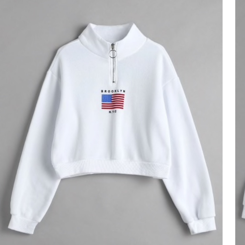 White American Flag Zip Mock Neck Sweatshirt